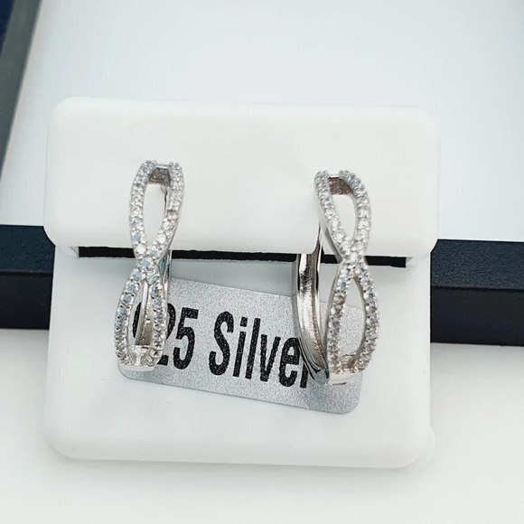 "925 Sterling Silver Cubic Zirconia Earrings, UU1P6A6129 - Picture 1 of 8